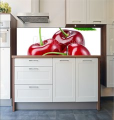 Fototapeta do kuchyn flie 180 x 60  Cherry with leaf isolated on white., 180 x 60 cm