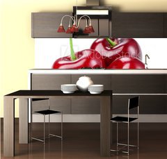 Fototapeta do kuchyn flie 260 x 60  Cherry with leaf isolated on white., 260 x 60 cm