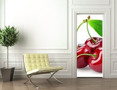 Samolepka na dvee flie 90 x 220  Cherry with leaf isolated on white., 90 x 220 cm