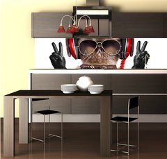 Fototapeta do kuchyn flie 260 x 60  Cat headphones., 260 x 60 cm