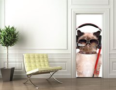 Samolepka na dvee flie 90 x 220  Cat headphones., 90 x 220 cm