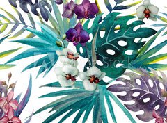 Fototapeta papír 360 x 266, 74294366 - pattern orchid hibiscus leaves watercolor tropics - vzorek orchidea ibišek opouští vodní barvy tropů