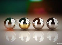Samolepka flie 100 x 73  Leadership concept with golden sphere and many chrome spheres, 100 x 73 cm