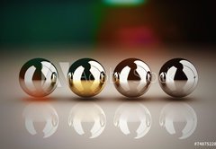 Samolepka flie 145 x 100  Leadership concept with golden sphere and many chrome spheres, 145 x 100 cm