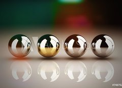 Fototapeta plátno 160 x 116, 74875228 - Leadership concept with golden sphere and many chrome spheres - Vedoucí koncept se zlatou koulí a mnoha chromovými kuličkami