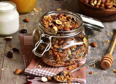 Fototapeta plátno 160 x 116, 75130812 - Granola in a glass jar. - Granola ve skleněné nádobě.