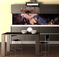 Fototapeta do kuchyn flie 260 x 60  Sexy woman with perfect body., 260 x 60 cm