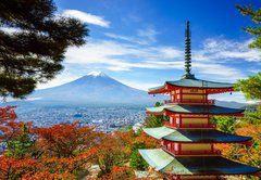 Fototapeta vliesov 145 x 100, 75833631 - Mt. Fuji with Chureito Pagoda, Fujiyoshida, Japan