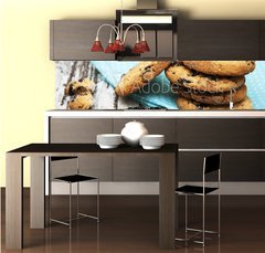 Fototapeta do kuchyn flie 260 x 60  Chocolate cookies on wooden table, 260 x 60 cm