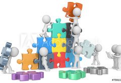 Fototapeta pltno 174 x 120, 75911933 - The Team.The dude x 9 building colorful puzzle from blueprint.