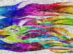 Samolepka flie 270 x 200, 76004024 - abstract colorful painting over brick wall - abstraktn barevn obraz pes cihlovou ze