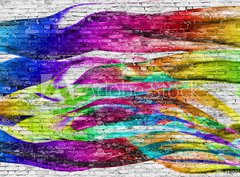 Fototapeta plátno 330 x 244, 76004024 - abstract colorful painting over brick wall - abstraktní barevný obraz přes cihlovou zeď