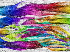 Fototapeta papír 360 x 266, 76004024 - abstract colorful painting over brick wall - abstraktní barevný obraz přes cihlovou zeď