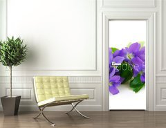 Samolepka na dvee flie 90 x 220, 764797 - violets on white background - fialky na blm pozad