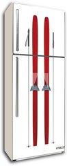 Samolepka na lednici fólie 80 x 200, 76622535 - Red skis and sticks front view - Červené lyže a drží čelní pohled