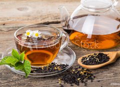 Fototapeta papr 160 x 116, 76902225 - Tea composition with mint leaf on wooden palette