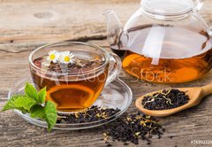 Fototapeta pltno 174 x 120, 76902225 - Tea composition with mint leaf on wooden palette