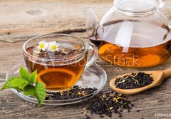 Fototapeta papr 184 x 128, 76902225 - Tea composition with mint leaf on wooden palette