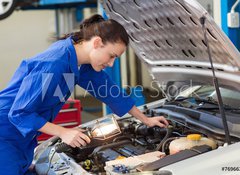 Fototapeta100 x 73  Mechanic examining under hood of car with torch, 100 x 73 cm