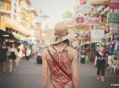 Samolepka flie 270 x 200, 76988770 - Young woman walking in Khao San, Bangkok