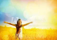 Fototapeta184 x 128  Free Happy Woman Enjoying Nature. Beauty Girl Outdoor., 184 x 128 cm