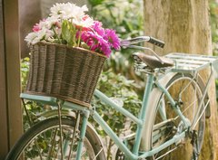 Fototapeta papír 360 x 266, 77974542 - Vintage bicycle with flowers in basket - Vintage kolo s květinami v košíku