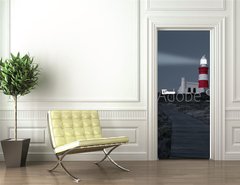 Samolepka na dvee flie 90 x 220, 78333041 - Lighthouse with shining light in darkness and dark blue clouds a - Majk se zcm svtlem ve tm a tmav modrmi oblaky a