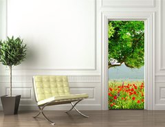 Samolepka na dvee flie 90 x 220, 7853282 - Poppy - Poppy pole a velk zelen strom