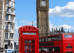 Samolepka flie 200 x 144  Telephone box, Big Ben and double decker bus in London, 200 x 144 cm