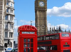 Fototapeta330 x 244  Telephone box, Big Ben and double decker bus in London, 330 x 244 cm