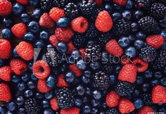 Fototapeta pltno 174 x 120, 78821273 - blueberies, raspberries and black berries shot top down