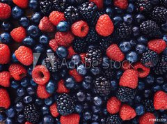 Fototapeta330 x 244  blueberies, raspberries and black berries shot top down, 330 x 244 cm