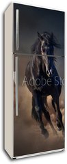 Samolepka na lednici flie 80 x 200, 78859419 - Beautiful black stallion run in desert dust against sunset sky