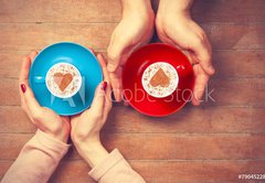 Fototapeta pltno 174 x 120, 79045228 - Women and man holding cups of coffee