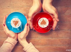 Fototapeta papr 360 x 266, 79045228 - Women and man holding cups of coffee