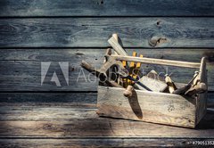 Fototapeta plátno 174 x 120, 79051352 - Vintage carpenters tool box - Vintage tesaři nástrojů