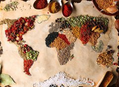 Fototapeta vliesov 100 x 73, 79106209 - Map of world made from different kinds of spices, close-up