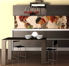 Fototapeta do kuchyn flie 260 x 60, 79106209 - Map of world made from different kinds of spices, close-up
