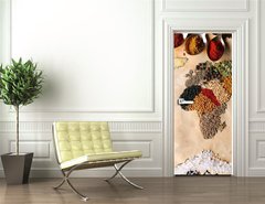 Samolepka na dvee flie 90 x 220, 79106209 - Map of world made from different kinds of spices, close-up