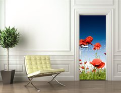 Samolepka na dvee flie 90 x 220, 7988528 - Field with poppies under dark sky - Pole s mk pod temnou oblohou