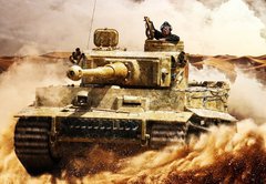 Fototapeta174 x 120  Enemy tanks moving in the desert, 174 x 120 cm