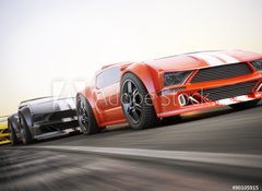 Fototapeta100 x 73  The race , Exotic sports cars racing with motion blur, 100 x 73 cm