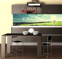 Fototapeta do kuchyn flie 260 x 60  field of barley in sunset time, 260 x 60 cm