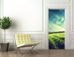 Samolepka na dvee flie 90 x 220  field of barley in sunset time, 90 x 220 cm