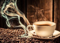 Fototapeta160 x 116  Taste coffee cup with roasted seeds, 160 x 116 cm