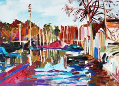 Fototapeta pltno 160 x 116, 80333359 - painting of rural landscape after a rain