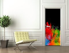 Samolepka na dvee flie 90 x 220  colored dust explosion on black background, 90 x 220 cm