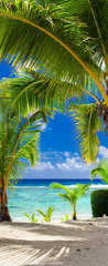 Samolepka na dvee flie 90 x 220, 80783093 - Few palm trees overlooking tropical beach on Cook Islands