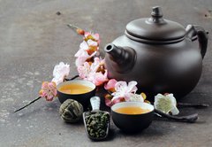 Fototapeta pltno 174 x 120, 81681055 - tea set (teapot, cups and different green tea)