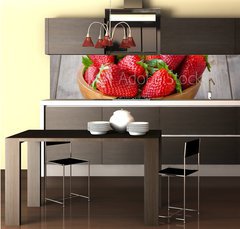 Fototapeta do kuchyně fólie 260 x 60, 81724054 - strawberries in a wooden bowl - jahody v dřevěné misce